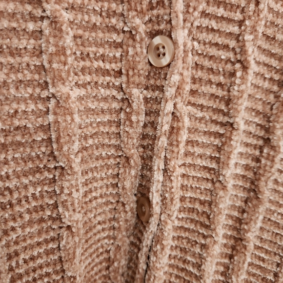 LuLaRoe One Size Chenille Button Front Shawl Tan Fringe Tassel Wrap Poncho - Picture 5 of 9